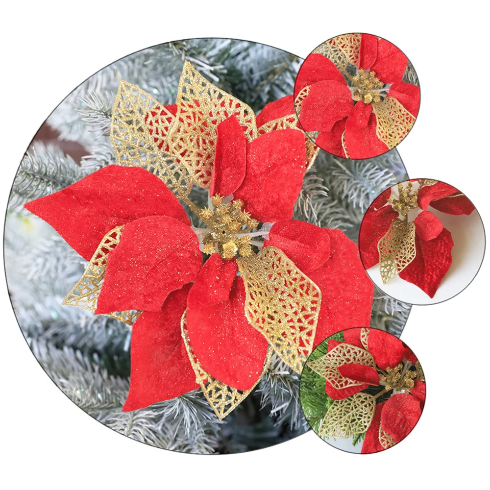 

5pcs 20cm Hanging Xmas Fake Flower Decorations Hanging Hollow Flowers Ornaments