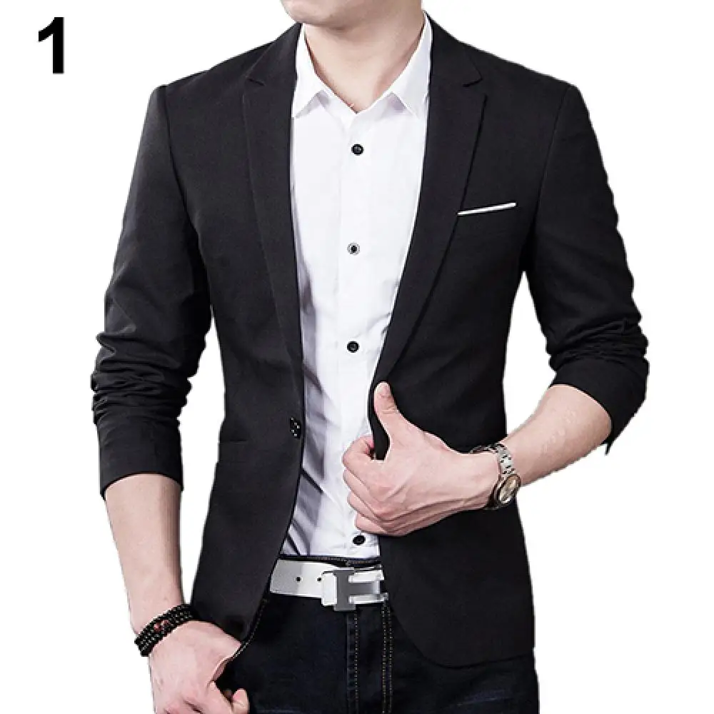 Men's Blazer Slim Formal One Button Long Sleeve Bussiness Suit Coat Lapel Collar Pockets Top пиджак мужской костюм |