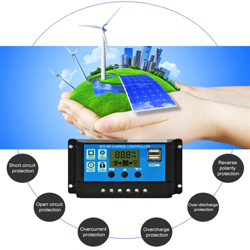 30A Панели солнечные Зарядное устройство контроллера 12V/24V Батарея регулятор Dual USB