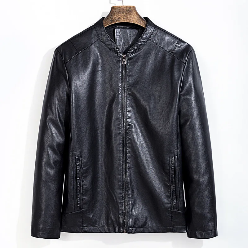 

Сезон весна-осень; Тонкие мужские Крупный рогатый размера плюс модная повседневная бейсбольная воротник кожаная куртка для мужчин пальто к...