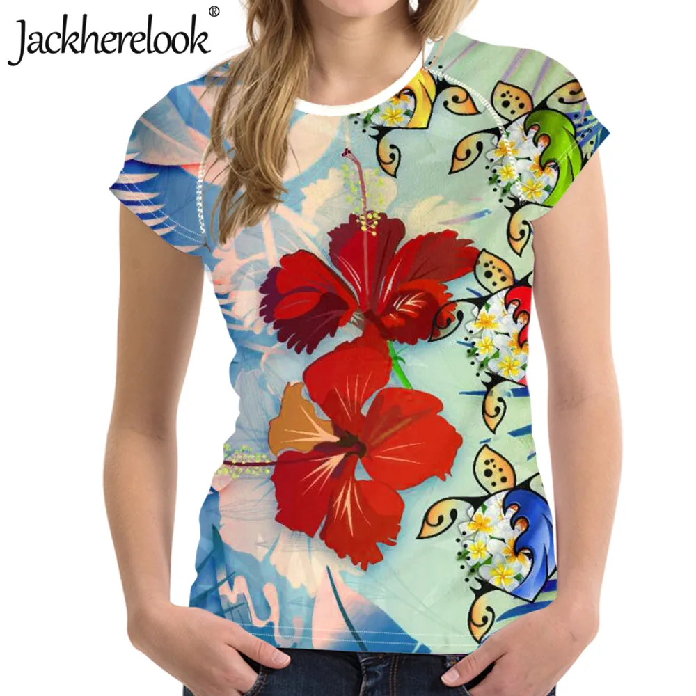 

Jackherelook летние женские свободные футболки полинезийская Гавайи Плюмерия черепахи с принт гибискуса Женская Harajuku топы, футболки, одежда