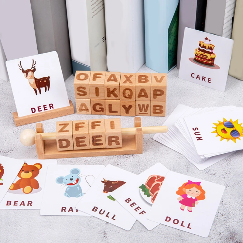 

New Montessori Toys 3D Building Blocks Spelling English Words Math Operation Game Learning Card Cognitive Number Letter Toy