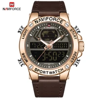 naviforce men watch digital sport top brand luxury man wristwatch military genuine leather analog led quartz male clock 9164