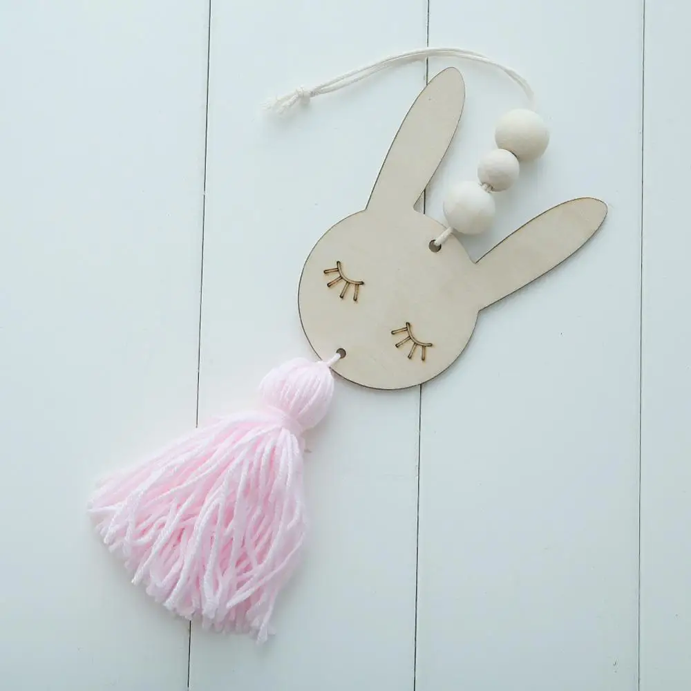 PINK -rabbit Скандинавский стиль в форме симпатичной звезды деревянные бусины с кисточкой детская комната настенные декорации орнамент для фотографии - Цвет: PINK -rabbit