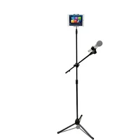 microphone stand with tablet holder lightweight adjustable collapsible tripod boom phone stand with ipad clips