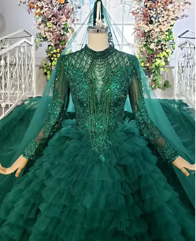 Темно-зеленое с длинным рукавом свадебные платья Цепочки и ожерелья элегантные