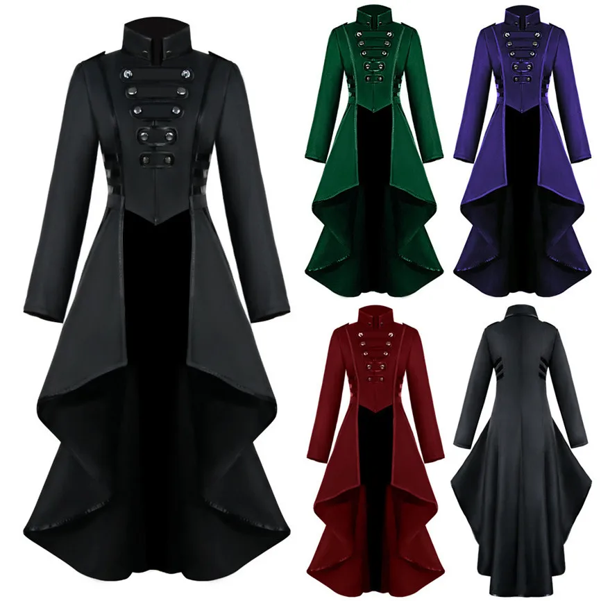 

2019 Women Gothic Tailcoat Jacket Steampunk Tuxedo Suit Corset Halloween Costume Outfits Ladies Casual Jacket Coat