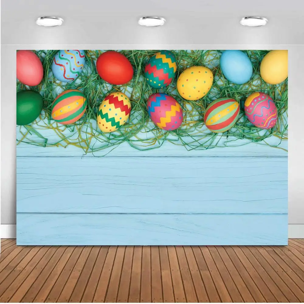 

Spring Flowers Easter Eggs Wooden Planks Baby Photography Background Baby Easter Backdrop for Photographic Photo Studio Shoot