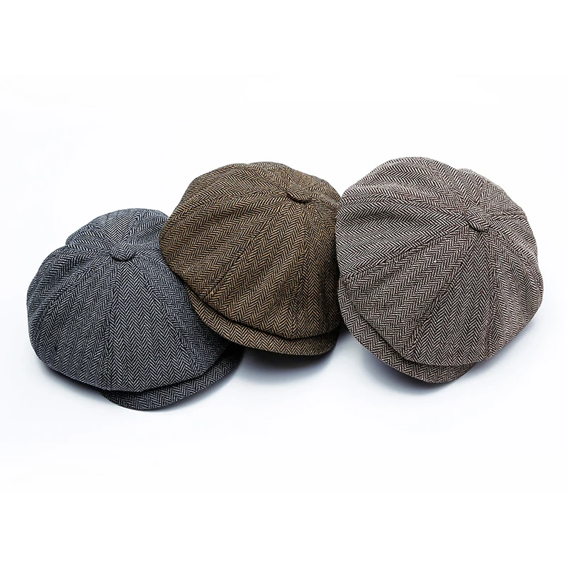 

Classic Retro Herringbone Newsboy Cap Gray Brown Octagon Cap Breathable Pumpkin Hat Gatsby Flat Caps Elegant Beret