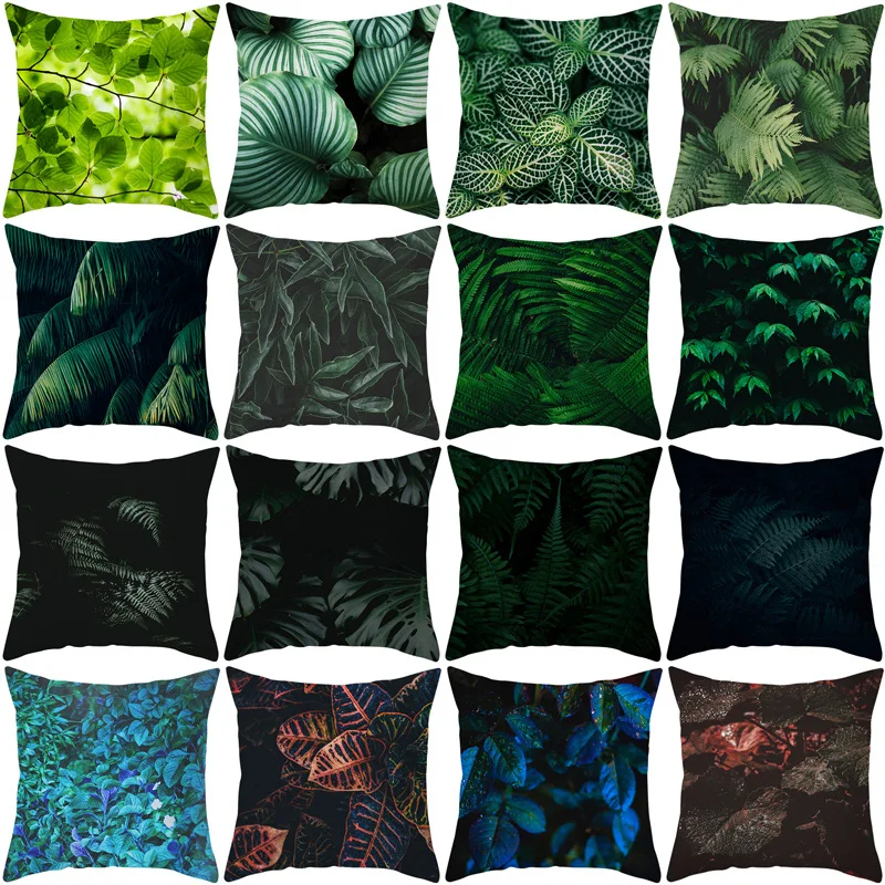 

2021 Tropical Rain Forest Green Leaves Blue Psychedelic Pillow Case Outdoor Bedroom Office Chair Sofa Cushion Cover Decoration