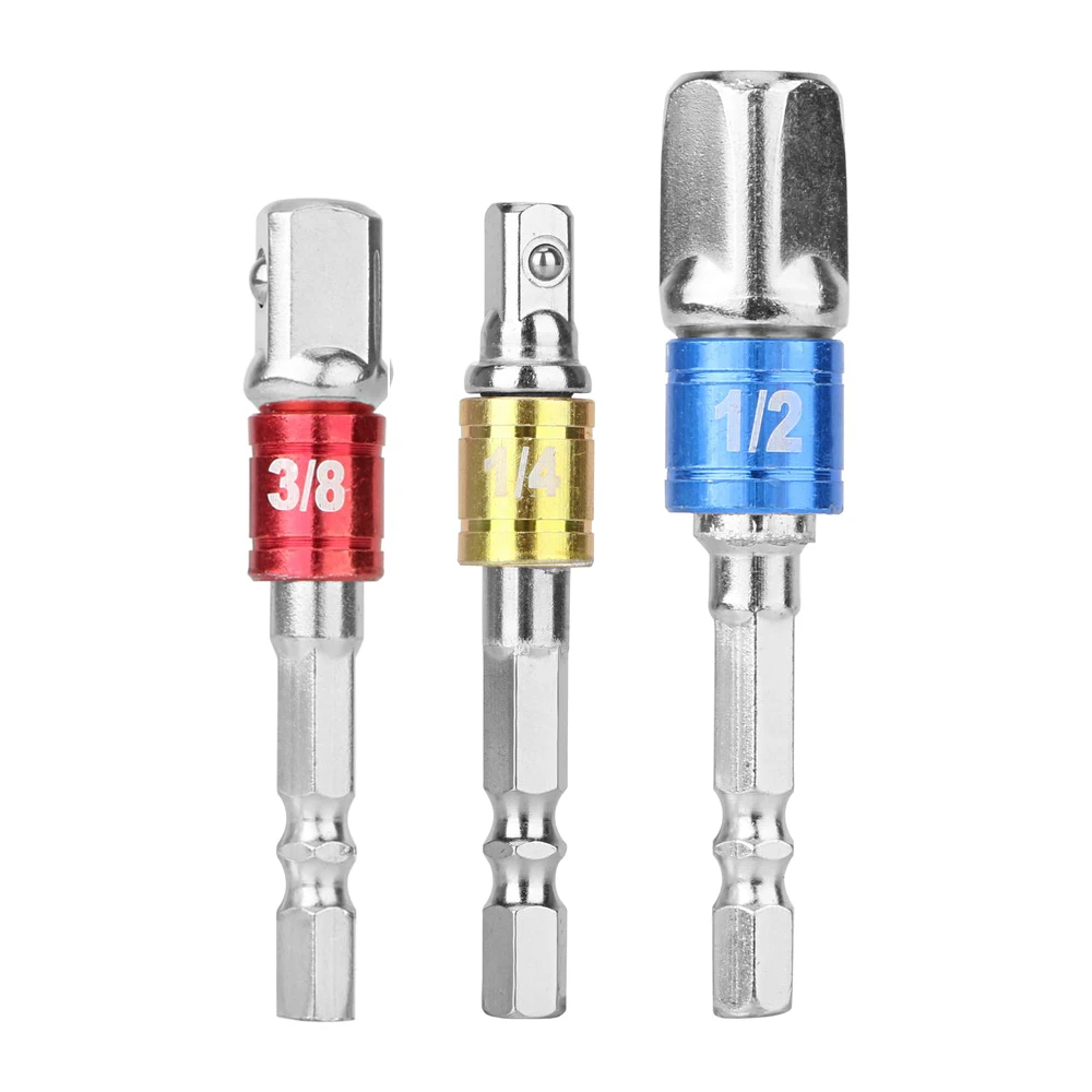 

DIYWORK 3Pcs/set Quick Change Power Tools Socket Adapter Hex Shank Set Extension Converter 1/4" 3/8" 1/2" Hex Bit Set Steel