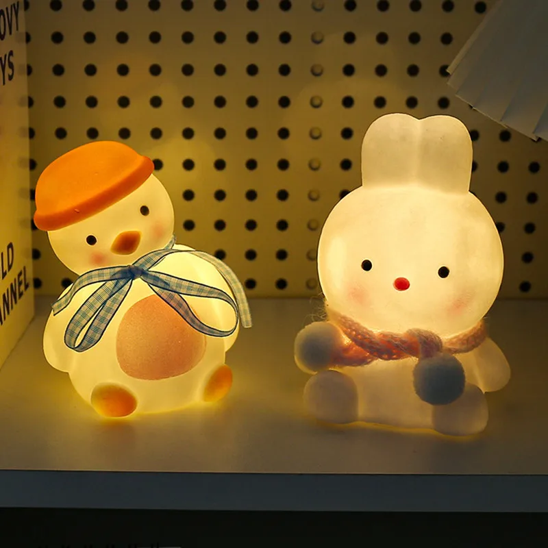 

Bedroom Girl LED Night Light Cute Crooked Duckling Room Bedside Lamp Dormitory Decoration Creative Cartoon Gift Rabbit Lamp