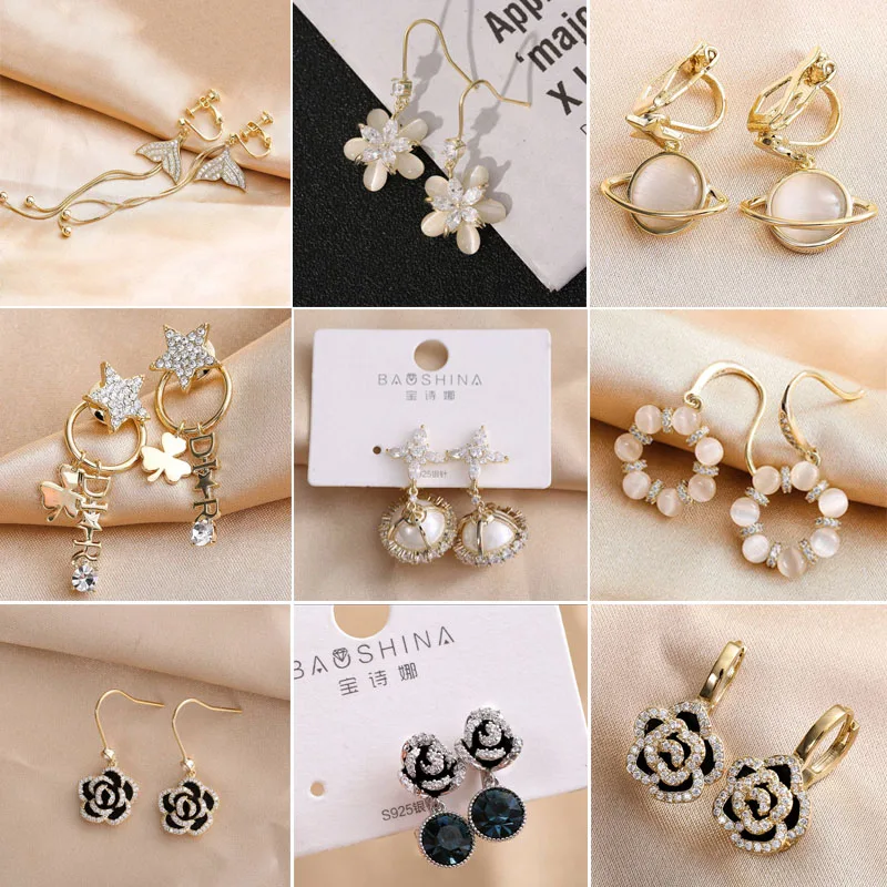 

Classic Copper Earrings Mermaid Flower Leaves Shaped Earrings Inlaid Rhinestone Zircon for Women Girlfriend Fashion Jewelry