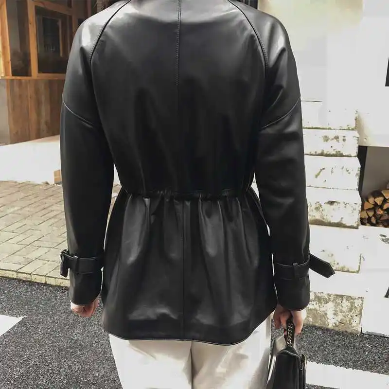 

European Real Style Sheepskin Genuine Women Coats Sheepskin Genuine Leather Short Windcoat full Sleeve Loose overcoat
