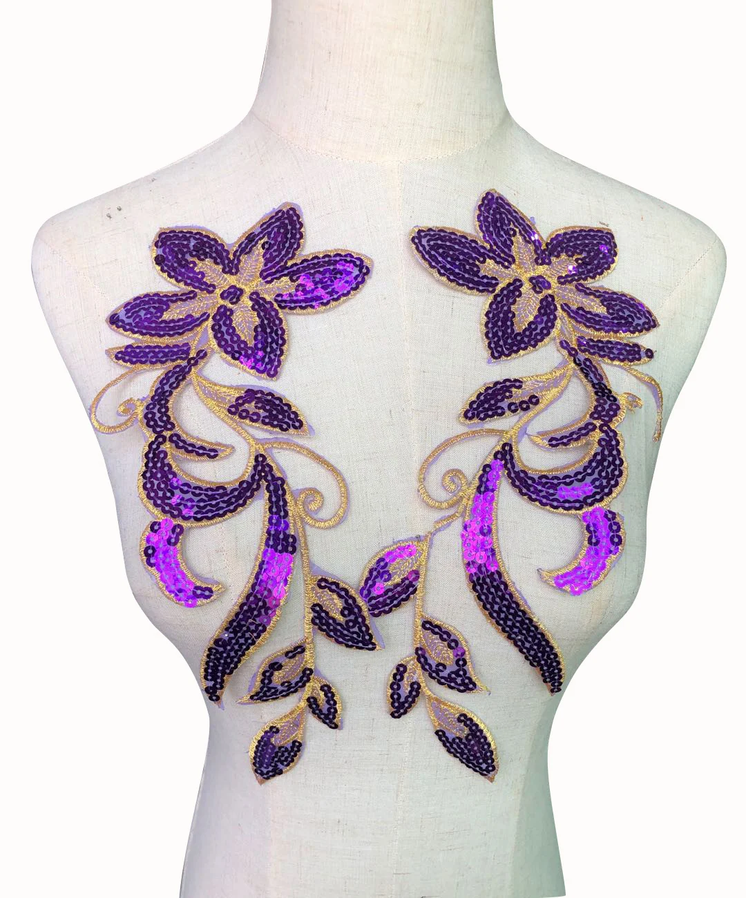 Аппликации для одежды с фиолетовыми цветами блестками вышитыми сетчатыми