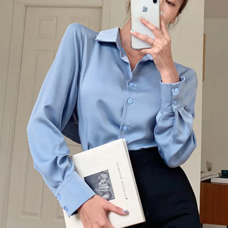 

Long Sleeve White Blouses Women 2021 Autumn Chic Back Bandage Woman Shirt Fashion Button Irregular Loose Lady Tops Blusas 15551