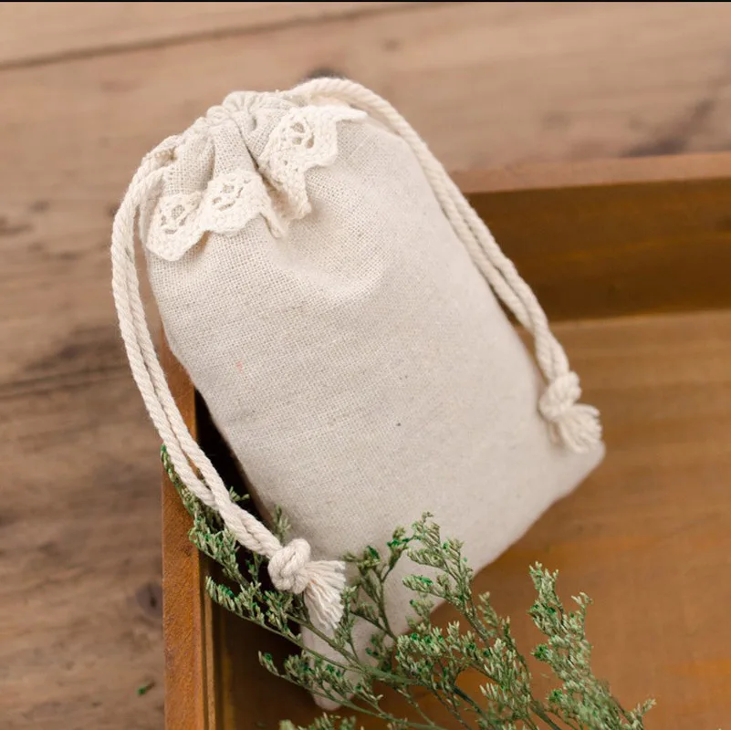 Подарочный мешочек для ювелирных изделий из кружева и льна 9x12 см 11x16 упаковка 100