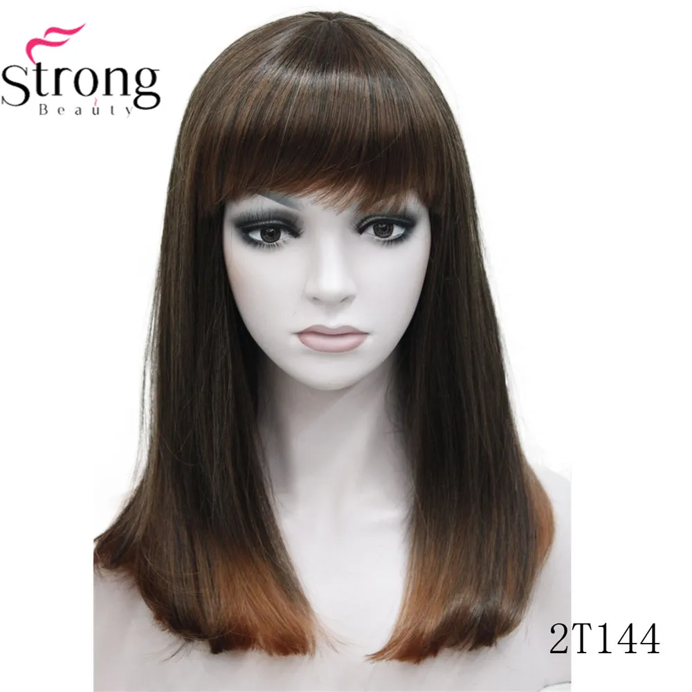 StrongBeauty Женские синтетические парики волосы черный/Блонд длинные прямые аккуратная челка стиль Natura парик волосы