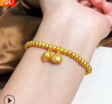 Женские браслеты из чистого золота 100% пробы 24 К бусины желтого 999 браслет с