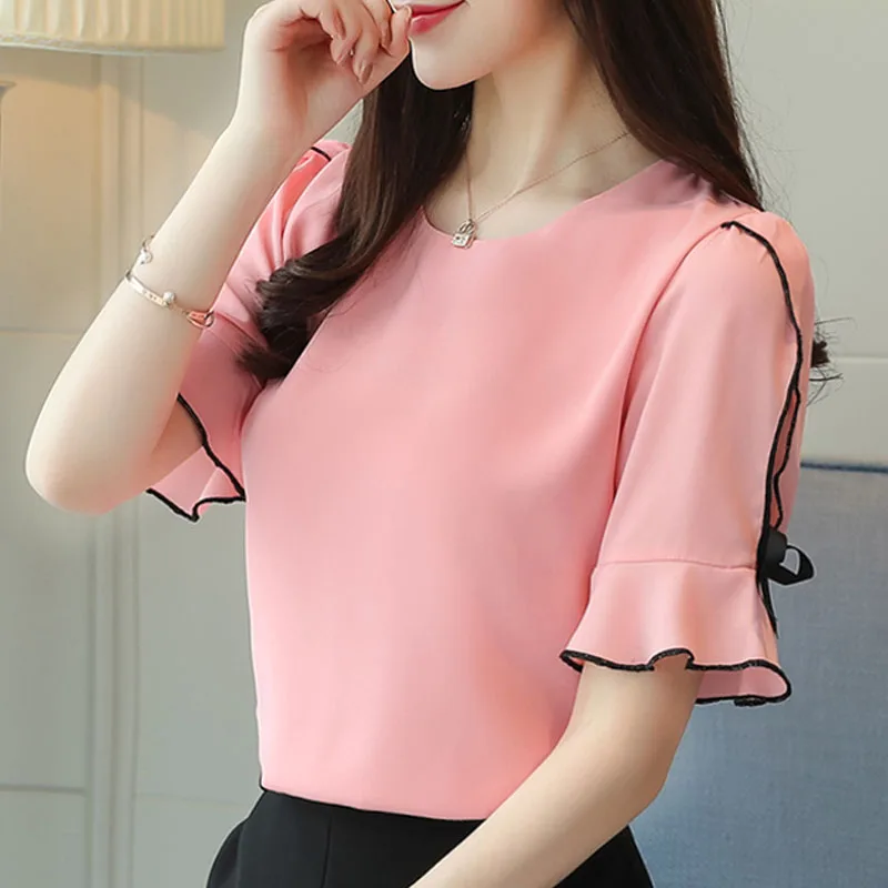 Женские топы и блузки 2021 женская шифоновая блузка с коротким рукавом бантом