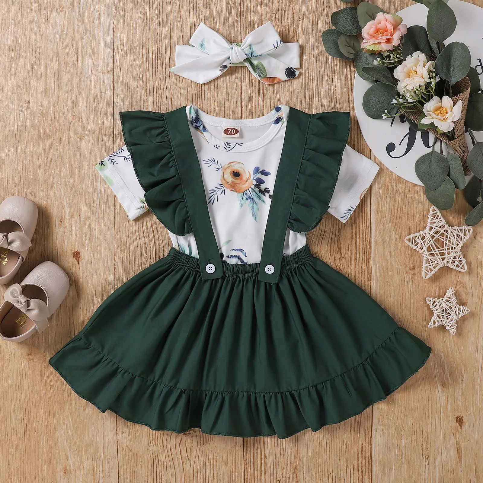 

Одежда для маленьких девочек дошкольного возраста, Одежда для новорожденных, Детский комбинезон с короткими рукавами с ремешком, украшенны...