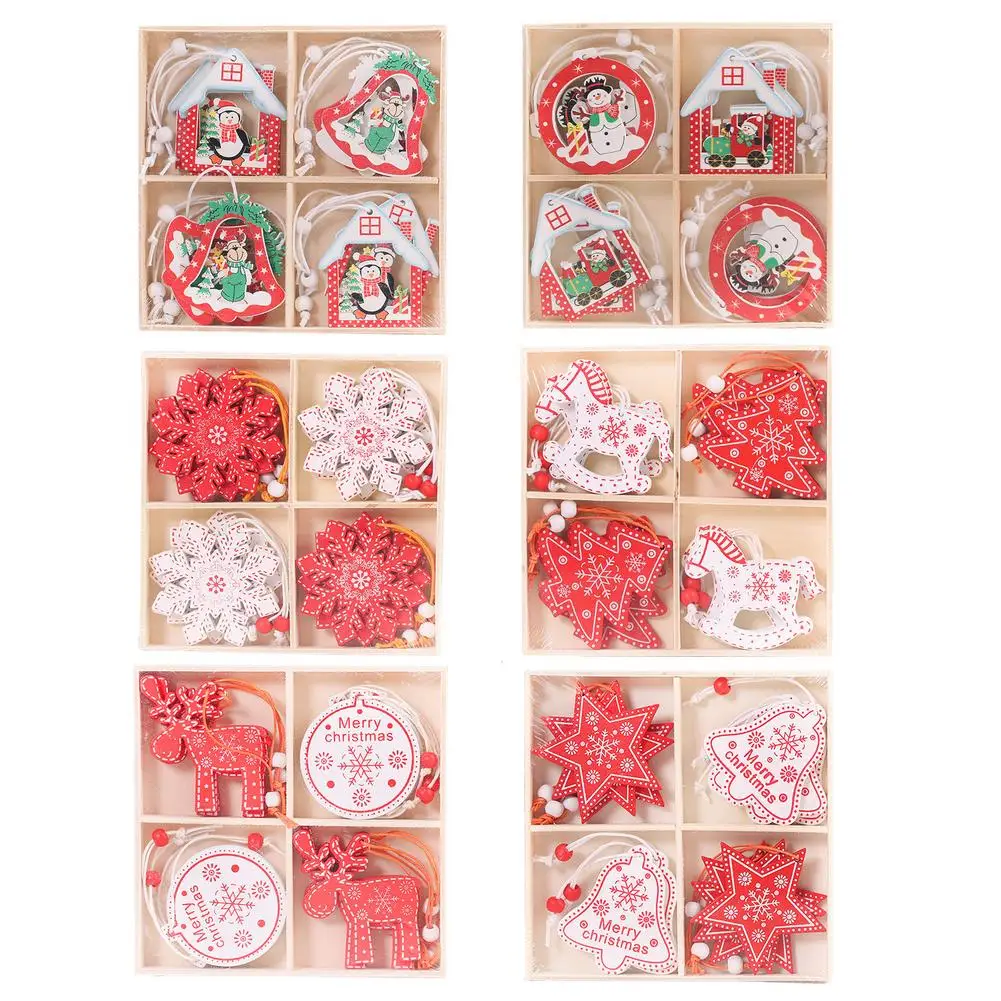 

12 PCS Christmas Wooden Hanging Ornaments Christmas Pendants With Rope Xmas Tree Ornaments For Kids Gift Home Wedding Decoration