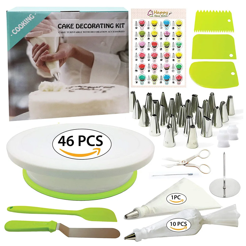 

46pcs Cake Decorating Table Set Cake Turntable Baking Tools DIY Homemade Cake Baking Supplies for Beginners and Cake Lovers