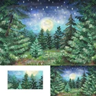 Фон для фотостудии с изображением леса большой Луны темной ночи