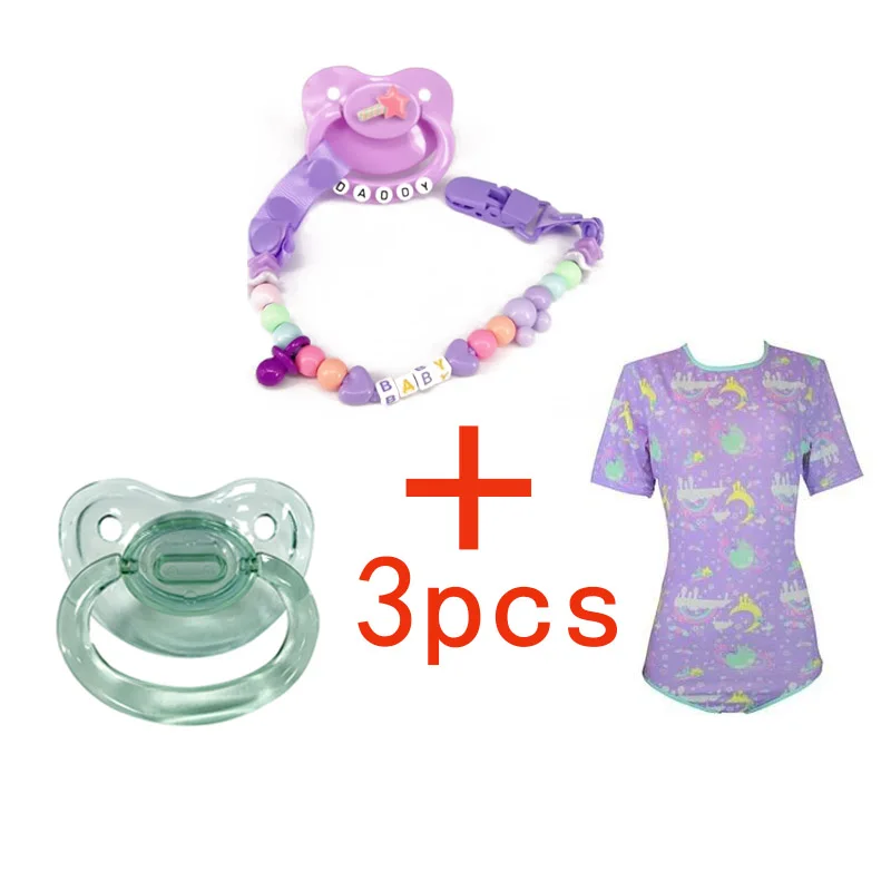 

2021 ABDL Onesie Diaper lover DDLG adult baby romper pajamas Adult size nipple dad Baby girl clothes pacifier nipple chain 4pcs