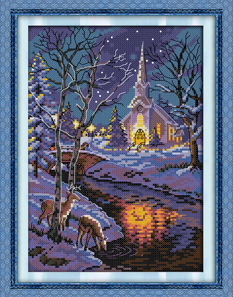 Высокое Качество Зимние ночные сцены 2 Набор для вышивки крестом aida 14ct 11ct подсчет