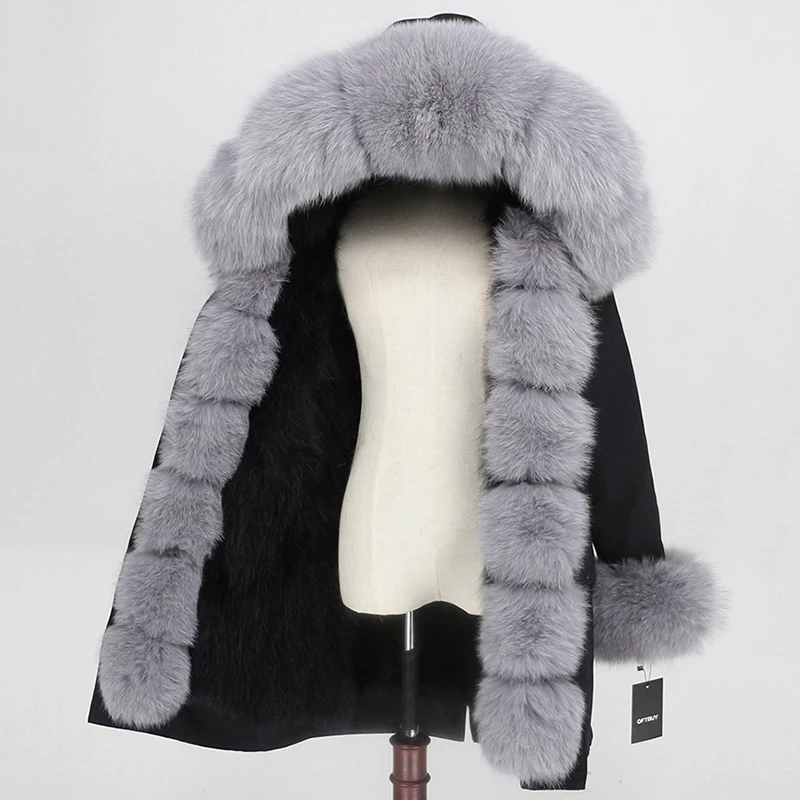 black black grey OFTBUY Водонепроницаемый верхняя одежда с натуральным мехом пальто Длинная парка зимняя куртка Для женщин с натуральным лисьим мехом на капюшоне уличная Съемная бренд - Цвет: black black grey