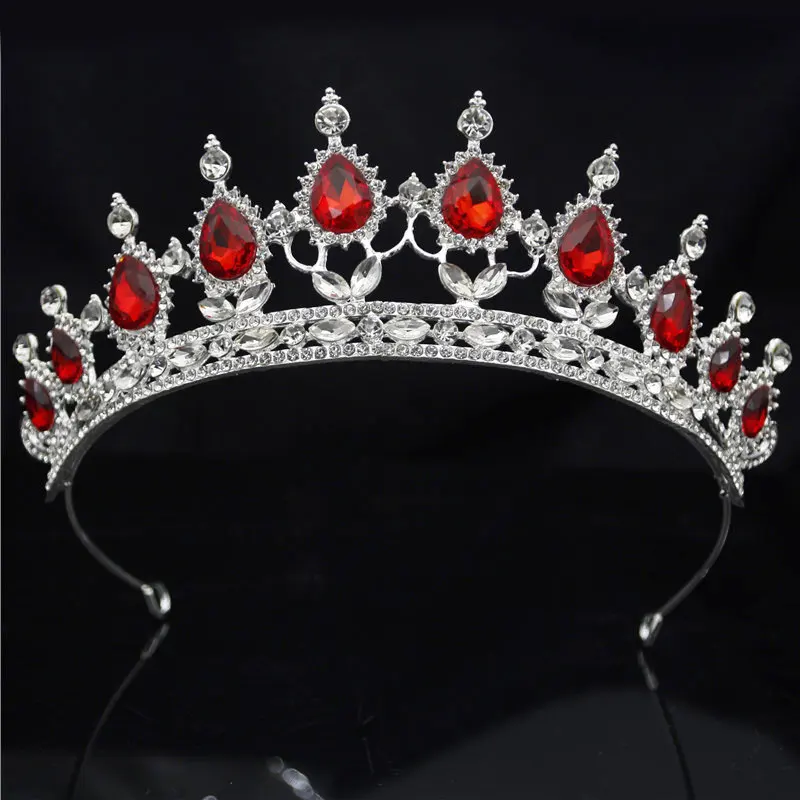 Silver Red Барокко Винтаж Синий Кристалл невесты корона для женщин головной убор свадебные диадемы и короны свадебные украшения для волос аксессуары Корона Мода - Окраска металла: Silver Red