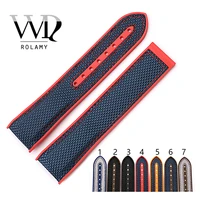 rolamy watch band 20 22mm strap rubber silicone with nylon replacement watchbands belt for omega planet ocean 45 42mm strap