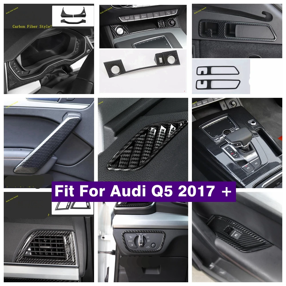 

Carbon Fiber Look Interior Refit Kit Lift Button Gear Box Air AC Armrest Lights Control Panel Cover Trim For Audi Q5 2017 - 2022