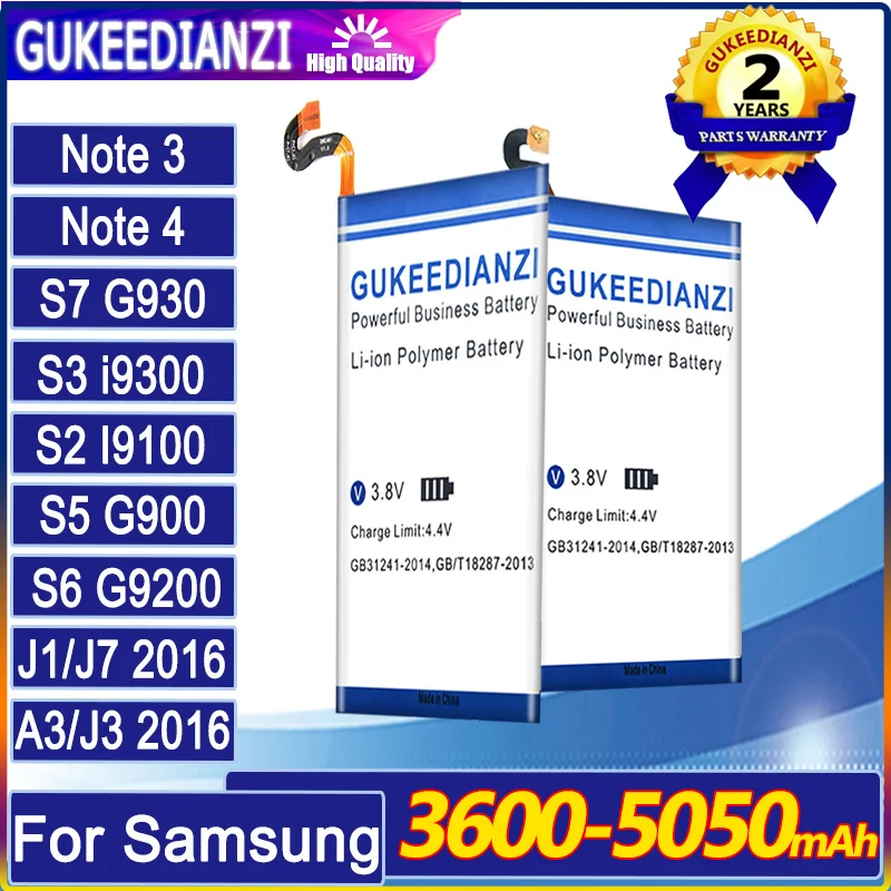 Batería para Samsung Galaxy J1 A3 J5 J7 2016/S2 S3 S7 S6 S5/Note 3 4/J120F G930 N910H I9301 G870 G920S G530 N900 J710 A310 I9103