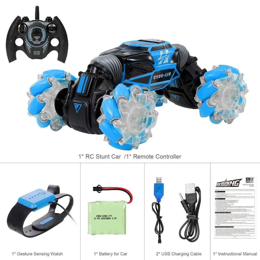 GOOLRC 4WD RC трюк автомобиль часы Датчик жестов управление деформируемый электрический RC Дрифт автомобиль трансформатор игрушки Детские подарки с светодиодный светильник - Цвет: Blue
