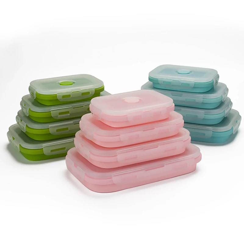 4 шт./компл. набор силиконовых коробок для ланча Штабелируемый контейнер бенто