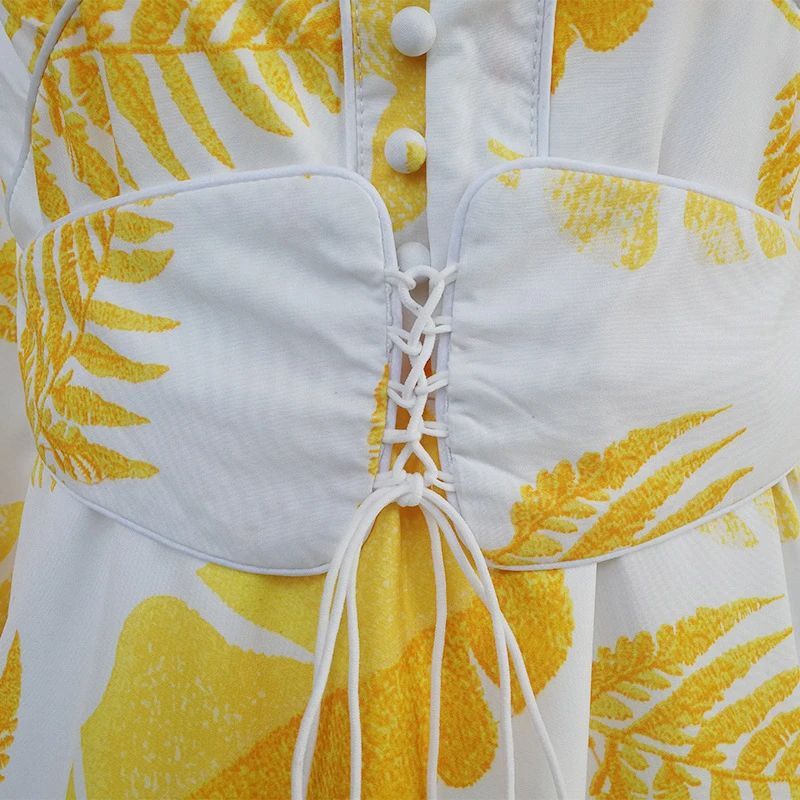 

2020 Early Spring New Women Dress Stand Collar Lantern Sleeve Long Sleeve Flounce Print Dress Sexy Sweet Slim Dresses W334