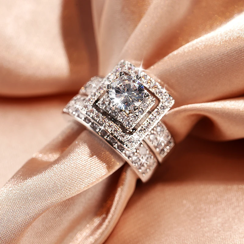Роскошное женское кольцо с квадратным цирконием двойной набор для создания