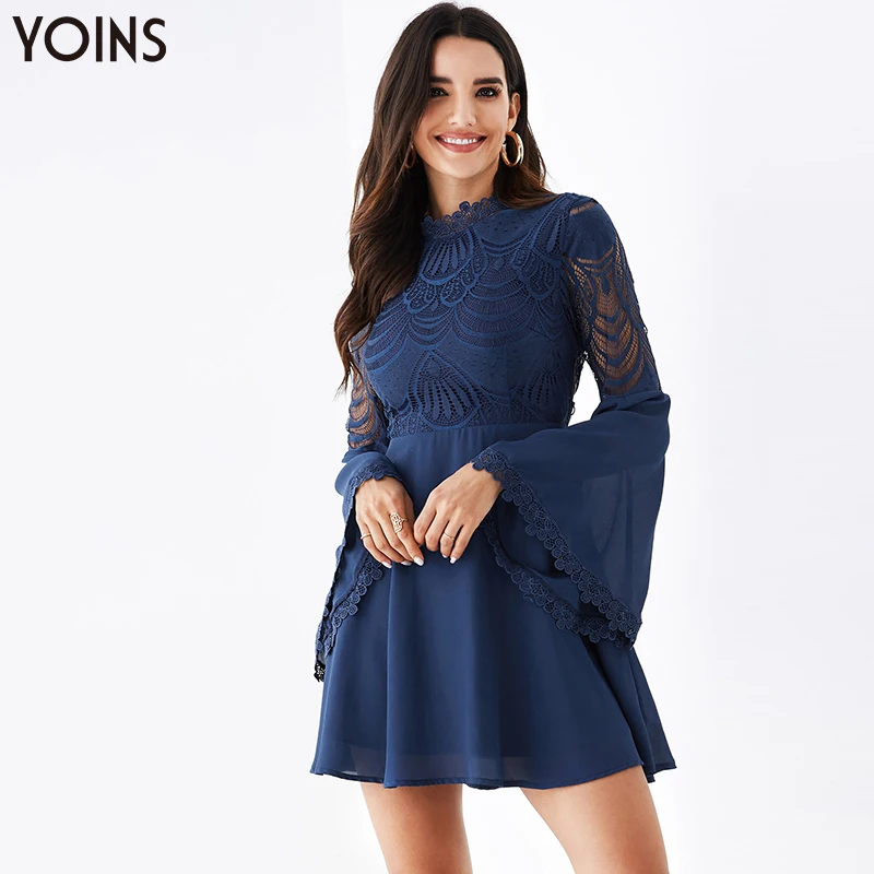 YOINS 2020 осенне зимнее женское мини платье с открытой спиной рукавами