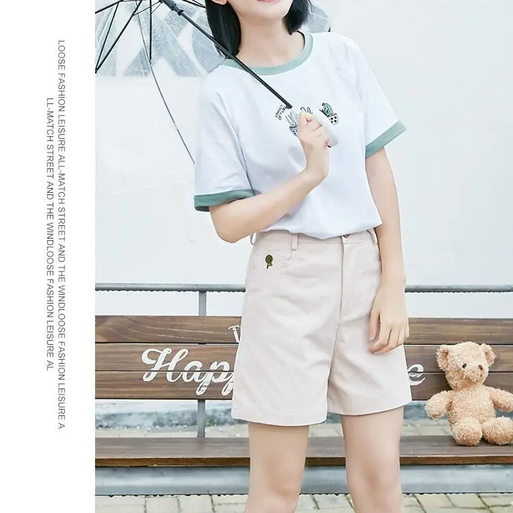 

Summer new shorts women's summer Korean leisure five A-line loose show thin High Waist Wide Leg tooling BF style students