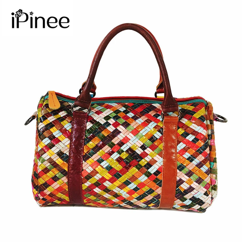 iPinee luxury handbags designer weave women shoulder bags vintage ladies messenger bag genuine leather handbags for girls
