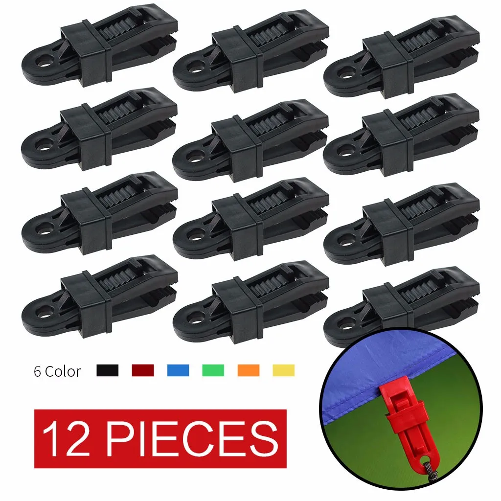 tent hike tarp clip anchor outdoor Caravan clamp jaw grip camp gripper trap Tighten snap awning canopy tool canvas kit 12pcs | Спорт и