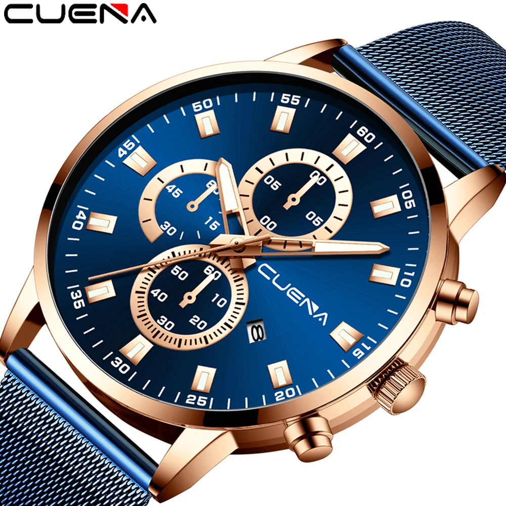 CUENA Модные Роскошные мужские часы унисекс Ультра тонкий мужской стальной ремешок