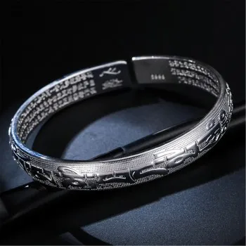 

Vintage Natural Silver Plated Carving Proverbs Heart Sutra Bracelet Six-character Mantra Paramita Fashion Open JSZ070