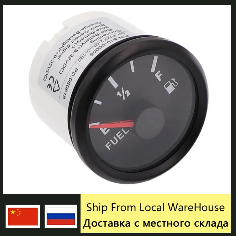 52 мм 2 дюйма индикатор уровня топлива 0 ~ 190 Ом с красной подсветкой E 1/2 F для лодки