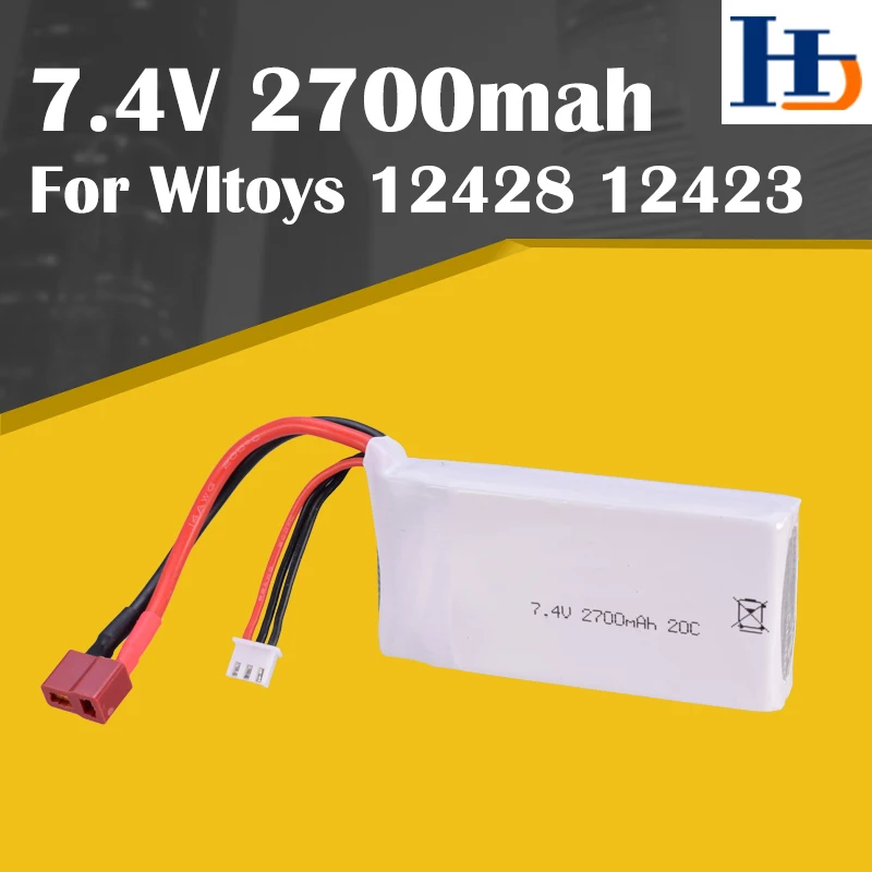 7 4 В 2700 мАч 20C 2S Lipo батарея T разъем запасные части для Wltoys 12423 12428 1:12