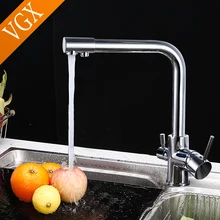 VGX 3 Way Kitchen Filter Faucet Gourmet with Drinking Filter Faucets Water 360 Rotation Sink Mixer Tap Crane Brass Chrome Black