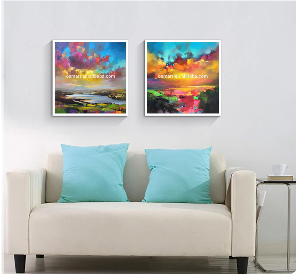 Современная Настенная живопись ручная работа Радужное небо пейзаж картина