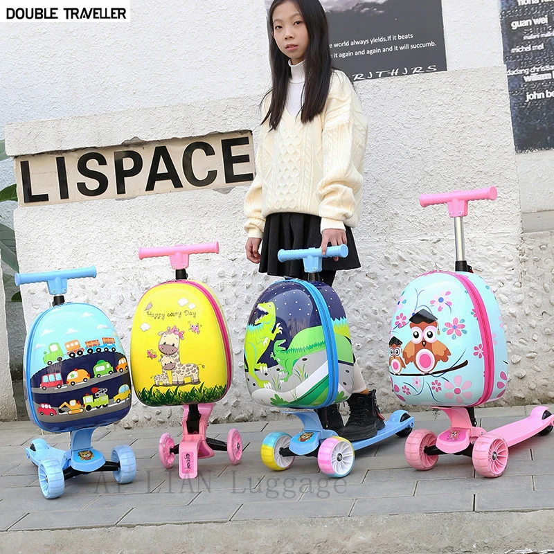 New Kids travel suitcase on wheels carry ons trolley luggage bag Cartoon children's scooter suitcase with Music rolling luggage